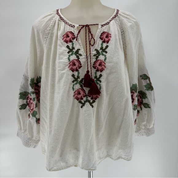 Chelsea & Theodore Tops - Chelsea+Theodore Women's Blouse L White Floral Embroidered Lined Shirt